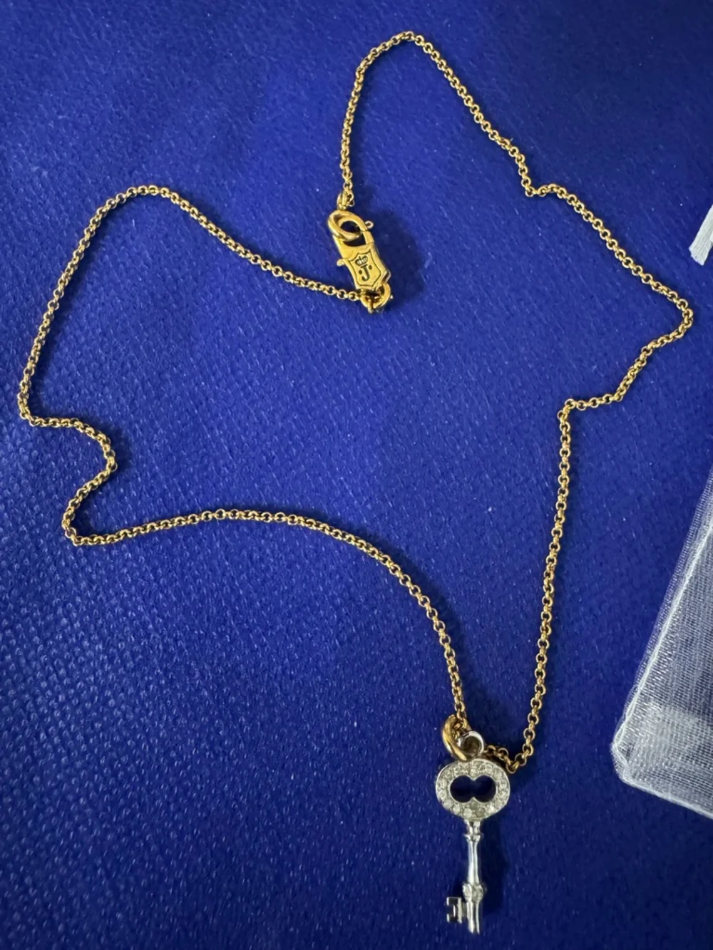 Juicy Couture Key Diamonique Pendant Fashion Necklace comes in white mesh pouch